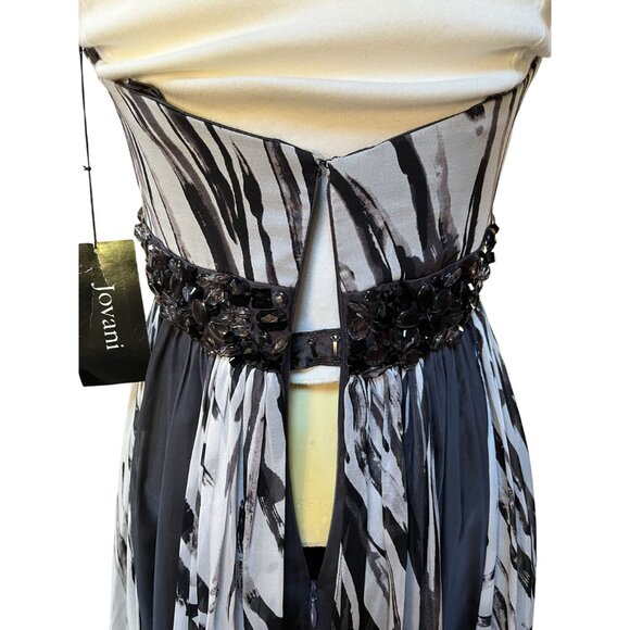 NWT Jovani Crepe Georgette Beaded Strapless Gown Abstract Floral Hibiscus Print - Picture 5 of 8